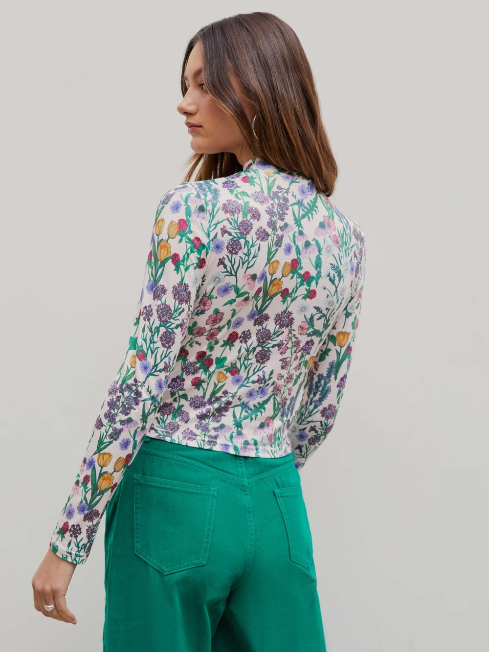 Cider Long Sleeve Floral Crop Top Colorful Botanical Print Sz M - Picture 2 of 6